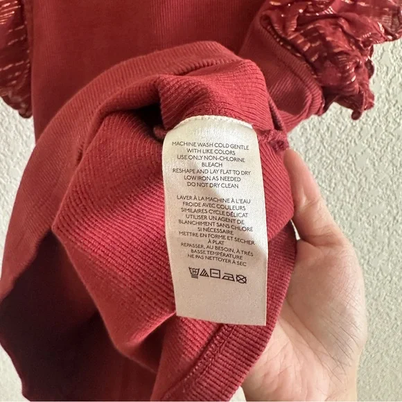 Anthropologie Burnt Red Fall Lurex Ruffle Sleeve Metallic Tank Blouse Shirt Sz S - Picture 8 of 9